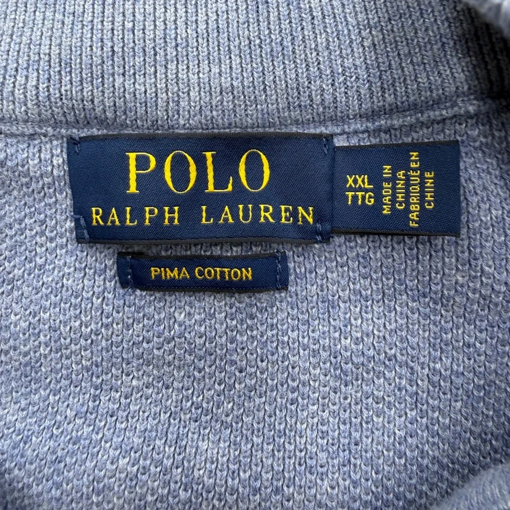 Polo‎ Ralph Lauren Mens XXL Light Blue Pima Cotton Quarter Zip Sweater Pullover
